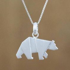 Bear Pendant Necklace in Sterling Silver Origami Bear, Geometric Silver Jewellery, Indian Diamond Jewellery, Interesting Jewelry, Hammered Silver Jewelry, Silver Necklace Simple, Silver Pendant Lighting, Silver Diamond Necklace, Bear Bear