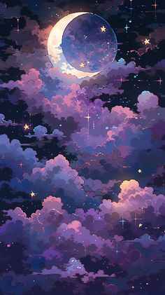 the sky is filled with clouds and stars