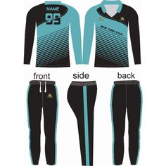 Cricket Kit Uniform Custom Made Clothing Light Blue & Black. Free Shipping Worldwide minimum qty: 15 Get your Cricket color clothing uniform from Cricket Best Buy. We have partnered with top cricket custom made uniform manufacturer to provide you the best quality cricket color clothing. The kit is completely Custom made, you provide us the color combination and we will design your cricket color clothing. The cricket custom made uniform can have players name, number and your cricket club logo Sporty Blue Sets For Sports Events, Cricket Uniform Design, Cricket Kit Design, Cricket Club Logo, Cricket Uniforms, Cricket Kit, Cricket Club, Club Logo, Custom Made Clothing