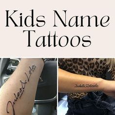 79 Sweetest Kids Name Tattoos &amp; Baby Name Ideas Tatoos Names Ideas, Name Tatoo Children, Son Name Tattoo For Mom, Tattoo Ideas Names Children, Kid Name Tattoo Ideas For Dads, Tattoo Names On Arm, Sons Name Tattoos For Women, Tattoo Sons Name, Two Kids Tattoo Ideas For Mom