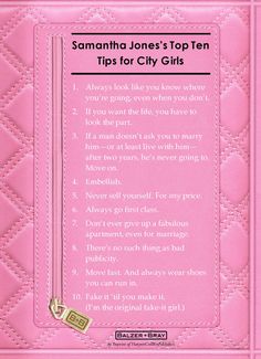 a pink book cover with the title'samahha jones's top ten tips for city girls '