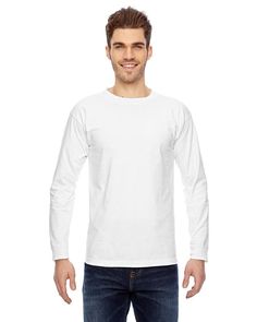 Adult 6.1 oz., 100% Cotton Long Sleeve T-Shirt - WHITE - S | Bayside Adult 6.1 oz. Cotton Long Sleeve T-Shirt in White Size Small Full Sleeve T Shirt, Dark Ash, Blank T Shirts, Workwear Jacket, Performance Wear, Basic Long Sleeve, T-shirt Polos, Unisex Shorts, American Made