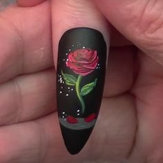 Beauty And The Beast Nails, Rose Nail Design, Classic Nail, Rose Nail Art, Nail Art Disney, Enchanted Rose, Rose Nails, Disney Nails, Black Nail