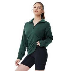 Embrace the chilly seasons in style with the KOJOOIN Women's Oversized Half Zip Pullover. This chic fleece jacket combines comfort with fashion, making it a must-have for your wardrobe.

- Material: Cotton and Polyester blend
- Gender: Female
- Age Group: Adult
- Features: Oversized fit, half zip closure, drop shoulder collar, long sleeves

Perfect for layering, this pullover offers a relaxed yet stylish look with its quarter zipper and unique collar design. Pair it with jeans, joggers, or skirt Green Long Sleeve Activewear For Fall, Winter Half-zip Sportswear Sweatshirt, Winter Sportswear Half-zip Sweatshirt, Oversized Fleece Hoodie With Half-zip, Oversized Fleece Half-zip Hoodie, Half-zip Sportswear Sweatshirt For Fall, Half-zip Sweatshirt For Sports In Fall, Oversized Half-zip Sweatshirt For Sports, Solid Half-zip Fleece Sweatshirt