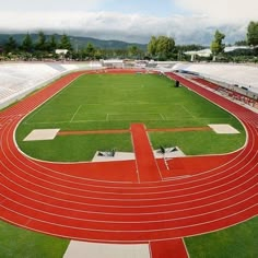 an aerial view of a track in a stadium