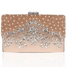 Buy Champagne Rhinestone Beaded Evening Clutch Purse Worldwide Free shipping and return, color: Champagne , material: Polyester Diamond Clutch, Gold Evening Bag, Bridesmaid Clutches, Gem Diamonds, Party Purse, Lv Bags, Clutch Purse Evening, Evening Handbag, Vintage Purses