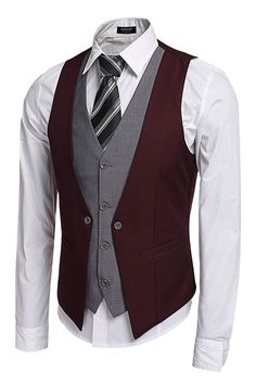 Men's Clothing, Suits & Sport Coats, Coofandy Men's V-Neck Sleeveless Slim Fit Jacket Business Suit Vests - Wine Red - CT129GWJ0JV #style #fashion #Suits #Sport #Coats #outfits Business Suit Vest, Mens Dress Vests, Formal Wedding Suit, Wedding Vest, Chaleco Casual, Men's Business Suits, Mens Waistcoat