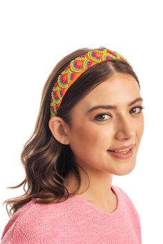 Bold rainbow beadwork makes this sunny headband the perfect accessory to welcome spring. Material - Thread, beads Color - Orange Dimension - Width - 1.25" Thread Beads, Soft Headbands, Retro Pop, Welcome Spring, Beaded Material, Flower Crown, Color Orange, Bead Work, Orange Color