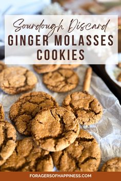 ginger molasses cookies on parchment paper with text overlay