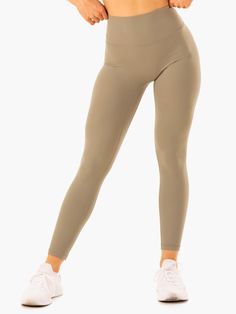 Look great, feel even better in our NKD Refine High Waisted Leggings. Created with our signature, buttery-soft NKD fabric, these leggings bring some luxury to your lifting. The high-waisted design supports you from the squat rack to the sidewalk, while the foldover waistband offers peak comfort.  Full-length leggings Foldover waistband for peak comfort No front crotch seam Sweat-wicking fabric to keep you dry Four-way stretch sueded interlock for unrestricted movement Curved waistband seam designed to flatter your curves Inner leg seam: 67cm  Recommended for Training

Model is 160cm tall. She usually wears a size XS and is wearing a size XS. Her waist measures 62cm and her hips measure 83.3cm.

81%Nylon/19% Elastane Khaki Leggings, Squat Rack, Active Wear Leggings, Womens Activewear, High Waisted Leggings, Size Guide, Looks Great, Full Length, Active Wear