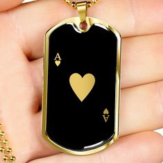 "This Ace of Hearts Necklace Is the Perfect Gift Whether for Yourself or a Loved One. Explore all our Symbolic Jewelry here: https://www.etsy.com/in-en/shop/SymbolicPresent?ref=seller-platform-mcnav§ion_id=22069637 ➜ Our jewelry is made of high-quality surgical steel with a shatterproof liquid glass coating and an 18k gold finish option. ➜ Engrave onto the back of the Playing Card pendant your loved one's name, your wedding date, an anniversary, or anything else you want to remember and keep you Gold Heart Shaped Necklace For Father's Day, Black Jewelry For Valentine's Day Birthday, Black Jewelry For Birthday On Valentine's Day, Personalized Black Heart-shaped Jewelry, Amulet Charm, Ace Of Hearts, Gold Pendant Jewelry, Hearts Necklace, Symbolic Jewelry