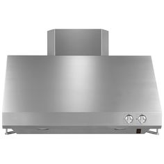 a stainless steel stove hood with two burners on the front and one vented