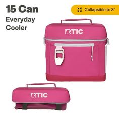 two pink cooler bags with the words rtic on them and one is for sale