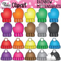 rainbow mittens and hats clip art