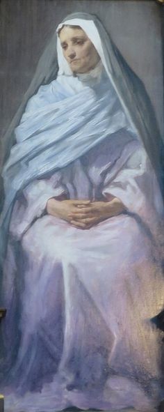 a painting of a woman with a veil on her head and hands in her lap