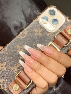 French Tip Nails Coffin Long, Long Coffin Nail Designs, Acrylic Nails Almond Shape, Basic Nails, Nails Only