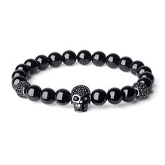 PRICES MAY VARY. This stone beaded bracelet is made of 12*10*7mm CZ pave skull charm, 8mm Black Tourmaline stone Durable elastic string, for wrist size of 6.25-7"(16-18cm), makes this skull bracelet easy to slide on and off This Skull bracelet can be used as an ornament, primitive nature, bold and bold, to the wearer to add a wild charm Gemstone crystal bracelet becomes a latest trends jewelry; Black Tourmaline bracelet is said to bring good luck and helps to make your dreams come true Free eleg Elemento Terra, Skull Bracelet Men, Chakra Raiz, Silver Sheen Obsidian, Black Tourmaline Bracelet, Black Tourmaline Stone, Sheen Obsidian, Viking Bracelet, Obsidian Stone