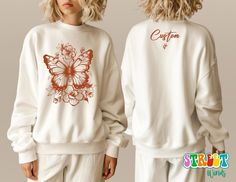 Custom Butterfly Shirt, Personilazed Aesthetic Sweatshirt, Customized Made Hoodie,Create Your Own Baby Tee,Custom Butterfly Print Shirt,R324 ♥️ WELCOME ♥️ Looking for super soft, comfy, and high-quality clothes for your special days or loved ones? You've come to the right place! We absolutely love what we do and are dedicated to making your shopping experience just perfect. If you have any questions about our products, don't hesitate to reach out. We're here to help and will get back to you as s White Fitted Cotton Sweatshirt, Customizable White Long Sleeve T-shirt, Customizable White Long Sleeve Sweatshirt, White Long Sleeve T-shirt With Custom Print, Casual Red Customizable Sweatshirt, Customizable Casual Long Sleeve T-shirt, Customizable White Tops For Spring, Butterfly Sweatshirt, Aesthetic Sweatshirt