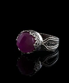 Looking for the perfect gift for your loved one? Look no further than this stunning silver filigree art women's cocktail ring. With its intricate details and beautiful face-up design, this ring is sure to make an impression. Featuring a double-side faceted checkerboard round-cut ruby corundum gemstone measuring 10 mm and 0.47" / 12.00 mm in face size, it looks absolutely gorgeous when worn. This exquisite piece comes complete with a velvet pouch, silver polish cloth, and a luxurious gift box, ma Ruby Filigree Ring As Gift, Ornate Carved Filigree Ring As A Gift, Ornate Carved Filigree Ring As Gift, Ornate Carved Filigree Ring For Gifts, Ornate Carved Filigree Ring Gift, Bohemian Filigree Rings For Formal Occasions, Elegant Carved Sterling Silver Filigree Ring, Elegant Silver Carved Filigree Ring, Ruby Filigree Ring With Gemstone For Gift