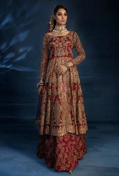 Red Pakistani Bridal Dress, Indian Dress Wedding, Pakistani Bridal Dresses Online, Chiffon Anarkali, Pakistani Bridal Dress, Red Bridal Dress, Bridal Dupatta, Asim Jofa, Lehenga Style