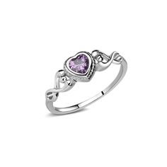 Precious sterling silver birthstone ring for children with a heart-shaped Amethyst CZ stone or February birthstone. These are high-quality rings with rhodium plating to prevent tarnish for little girls, toddlers, kids, and children. The are great pinky rings as well. This comes in a black velvet heart ring box and is available in sizes 1-5. Ring Sizing: https://cherishedmomentsshop.com/pages/sizing-charts Adjustable Heart Cut Rings For Mother's Day, Adjustable Heart-shaped Birthstone Ring, Adjustable Heart Shaped Birthstone Ring, Adjustable Silver Birthstone Ring For Valentine's Day, Heart-shaped Adjustable Birthstone Ring, Silver Heart Ring For May Birthstone Gift, Silver Heart-shaped Birthstone Ring Gift, Sterling Silver Heart-shaped Birthstone Ring, White Gold Birthstone Promise Ring For Mother's Day