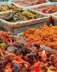 several containers filled with different types of food