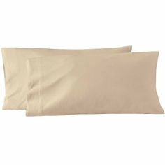 two sheets and pillow cases on a white background, one is light beige the other is dark tan