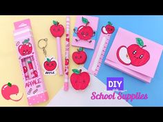 the diy school supplies are ready to be made into an apple themed stationery set