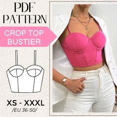 the crop top bustier sewing pattern is available in sizes xxs - xxl