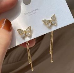 Gold butterfly earrings for women Cercei Din Lut Polimeric, Long Pearl Earrings, Tassel Earing, Dangle Earrings Wedding, Korean Jewelry, Wedding Pendant, Long Tassel Earrings, Butterfly Earrings Stud, Tassel Drop Earrings