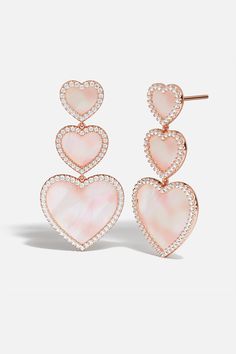 APM Monaco Pink Nacre Heart Earrings - Rose Gold Luxury Aaa Quality Pink Jewelry, Luxury Pink Heart Earrings, Luxury Pink Heart-shaped Earrings, Elegant Shell-shaped Mother Of Pearl Earrings, Gold Mother Of Pearl Shell-shaped Earrings, Apm Monaco, Diamond Gift, Metal Shop, Raw Material