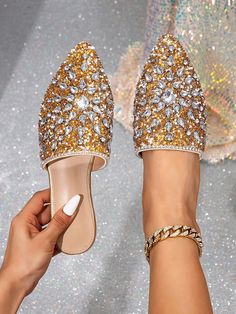 Fashion Women's Rhinestone Decor Pointed Toe Slip On Flats, Elegant Lady Casual Mule Slippers For All Seasons Apricot Glamorous,Fashionable    Plain    Women Shoes, size features are:Bust: ,Length: ,Sleeve Length: Fun Shoes, Cropped Leather Jacket, Slip On Flats, Elegant Lady, Rhinestone Decor, Womens Sandals Flat, Ciabatta, Kids Sleepwear, Inspiration Mode