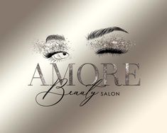 an advertisement for a beauty salon with eyelashes and glitters on the eyes, as well as