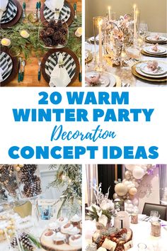 winter party decorations with pine cones and candles