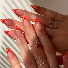 Nagel Tips, Her Nails, Fake Nails With Glue, Orange Nails, Funky Nails, Pretty Acrylic Nails, Nail Arts, Best Acrylic Nails