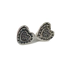 Authentic Pandora Sterling Silver Signature Heart Clear Cz Stud Earrings New, Missing 1 Back Silver Cubic Zirconia Heart Charm Earrings, Black Sterling Silver Heart Earrings, Formal Sterling Silver Heart-cut Earrings, Hypoallergenic Heart-shaped Sterling Silver Hoop Earrings, Nickel-free Sterling Silver Dangle Heart Earrings, Pandora Silver, Cz Stud Earrings, Pandora Jewelry, Earrings Color