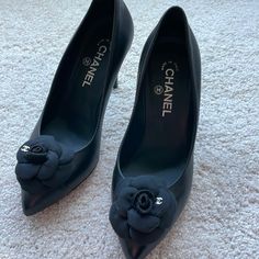 Very Good Condition Chanel Pumps. Black Leather . Size 40 Minor Wear And Tear. Please Ask If You Would Like More Pics. Spring Black Calf Leather Heels, Elegant Black Calf Leather Heels, Designer Black Leather Heels, Chic Black Calf Leather Heels, Designer Black Heels For Business, High-end Black Leather Heels, Designer Black Heels For Office, Chanel Pumps, Shoes Chanel