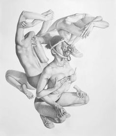 a drawing of two naked people in the air with their arms around each other,