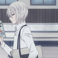 an anime character is holding a book in her hand and looking at the camera while waiting for someone to read it