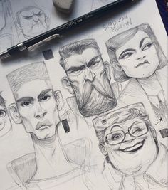 a pencil drawing of people with different facial expressions