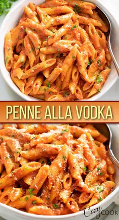 two bowls filled with penne alla vodka