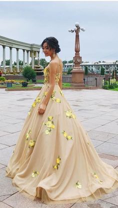 Sweetheart Champagne Long Prom Dress with Floral Embroidery, 465