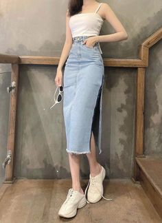 Skirt With Split, Korean Outfit Street Styles, Korean Casual Outfits, Everyday Fashion Outfits, Korean Fashion Dress, Korean Girl Fashion, Simple Trendy Outfits