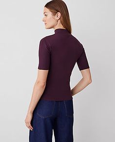 Designed for a streamlined fit, our mock neck elbow sleeve top radiates easy, stylish confidence. Mock neck. Elbow sleeves.,Hit:Hits at hip,Imported:Imported,Fit:Soft & stretchy fit,Length:23 1/2" long,Fabrication:89% Cotton, 11% Spandex,Garment Care:Machine Washable Mock Neck Elbow Sleeve Top by Ann Taylor Size regular - Small Plum Rose Women's Cotton, Blend, Mock, Neck, Short, Sleeve, Knits, Tops, 89%, Cotton, 11%, Spandex, Machine, Washable Mock Neck Short Sleeve, Short Sleeve Knit Top, Blazer And Skirt, Sleepwear & Loungewear, Elbow Sleeve, Petite Fashion, Trending Now