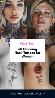 four different neck tattoos for women with the title must see 50 stunning neck tattoos for women