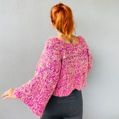 🎀Are you looking for a crochet unique, warm sweater made of soft, design yarns and only 1 in the world? A unique and 100% handmade wonderful design is here to gift both your home and your loved ones. 🍀 🍀  A perfect gift for yourself and your loved ones. It is woollen, warm and cosy. As this product is a rope mix design, it is created by combining different ropes together. This product is unique and there is only 1 of the design in the image. It's a loose fitting sweater, one size fits all. He Pink Oversized Cropped Sweater For Winter, Oversized Pink Cropped Sweater For Winter, Cozy Pink Cropped Sweater For Winter, Pink Knitted Long Sleeve Top, One Size Long Sleeve Chunky Knit Pattern, Pink Long Sleeve Knitted Top, Cozy Pink Knitted Cropped Sweater, Cozy Pink Knit Cropped Sweater, Cozy Pink Knitting Pattern For Winter