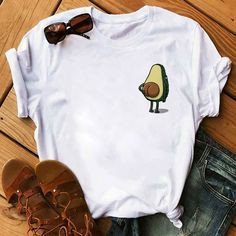 Fruit Clothing, Cartoon Avocado, Casual Shirt Women, Kawaii Cartoon, Bottoming Shirt, Graphic Tops, T Shirt Women, Printed Tees, Shirts & Tops