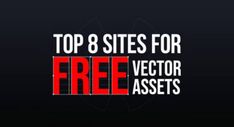 the text top 8 sites for free vector assets on a black background with red letters