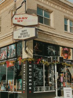 a building with many signs on the front