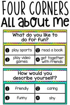 four corners all about me poster with the words, what do you like to do for fun?